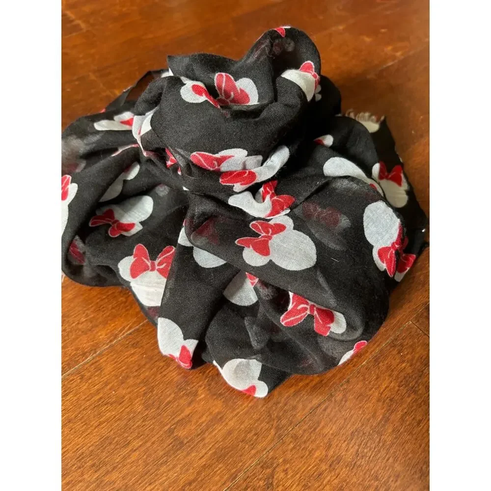Disney Black Scarf, White Minnie Mouse Silhouette with Red Bow Print, Rectangle